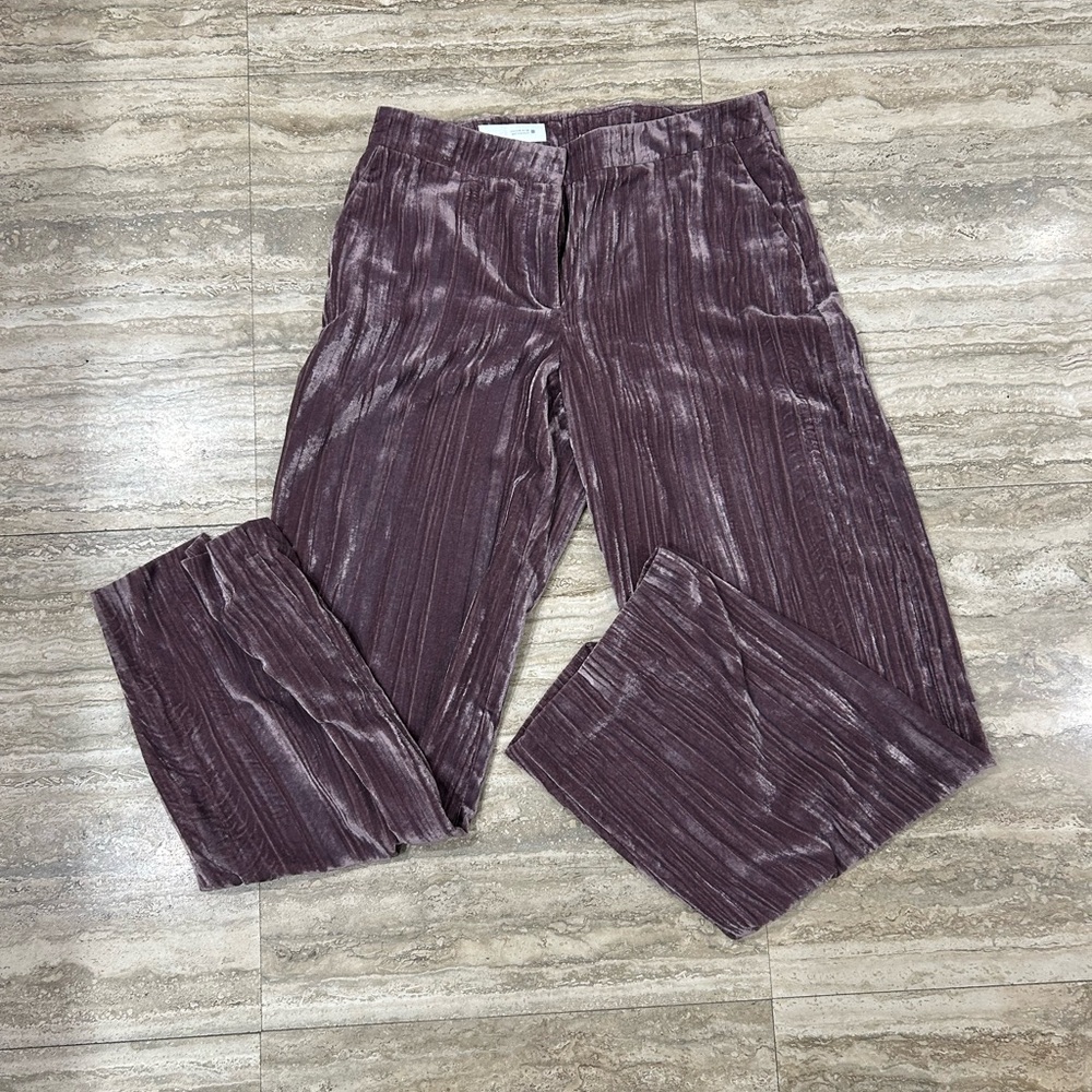 Zara Women's Velvet Straight Leg Pants in Purple